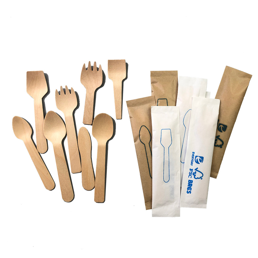 Ecofriendly Disposable Paper Wrapped Bulk Mini Wooden Ice Cream Spoon