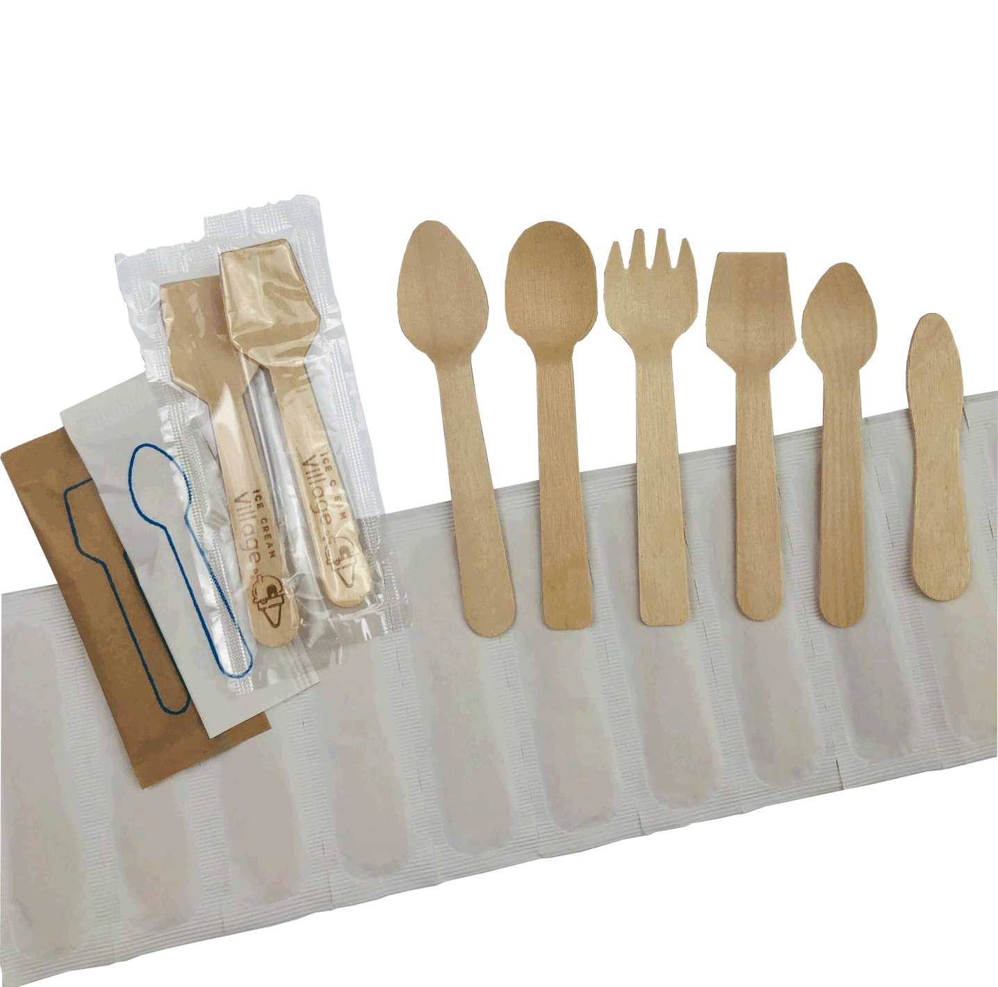 Ecofriendly Disposable Paper Wrapped Bulk Mini Wooden Ice Cream Spoon