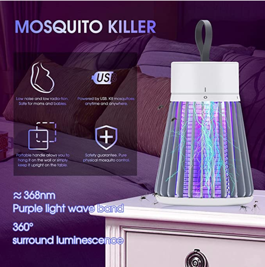 Bug Zapper Rechargeable Mosquito and Fly Killer Indoor Light with Hanging Loop Electric Killing Lamp Portable USB LED Trap