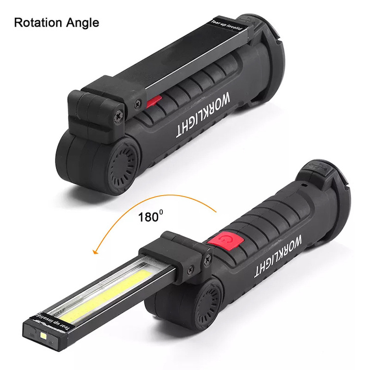 Multifunctional Folding Work Light USB Rechargeable Flashlight with Built in Battery Pack COB LED Camping Flashlight