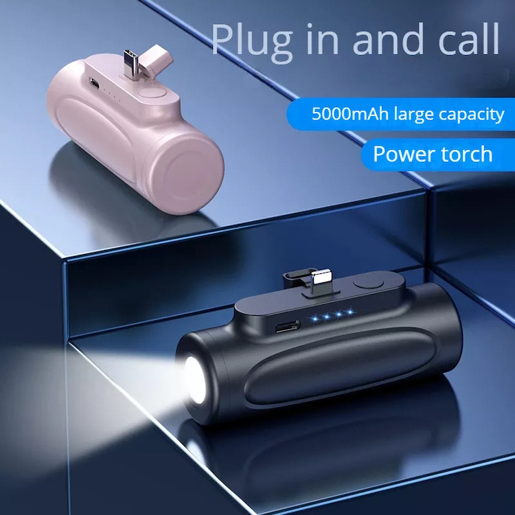 Pocket Capsule Power Bank 5000 mAh Portable Wireless Charging Power Bank Mini Compact Emergency Flashlight