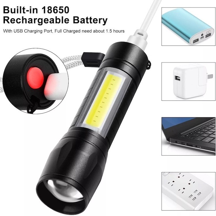 LED Small Flashlight With Side Light COB Strong Light Telescopic Zoom USB Charging Kit Mini 511 Flashlight