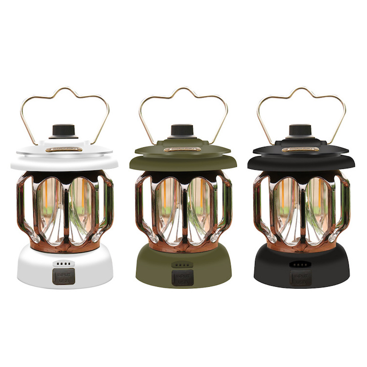 Retro Portable Camping Lantern Rechargeable Outdoor Lamp Household 3 Modes Dimmable Camping Light Tent Emergency Campsite Lights