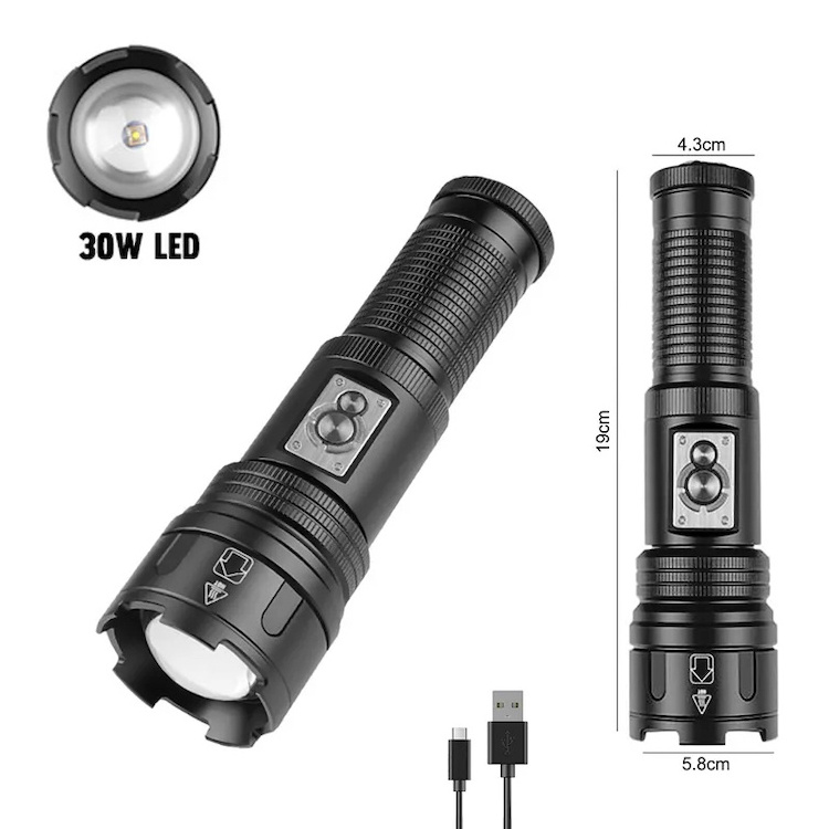 Super Bright 30W LED Flashlights 90000 High Lumens Water-Resistant 10 Light Modes Tactical Flashlight for Camping Hiking Outage