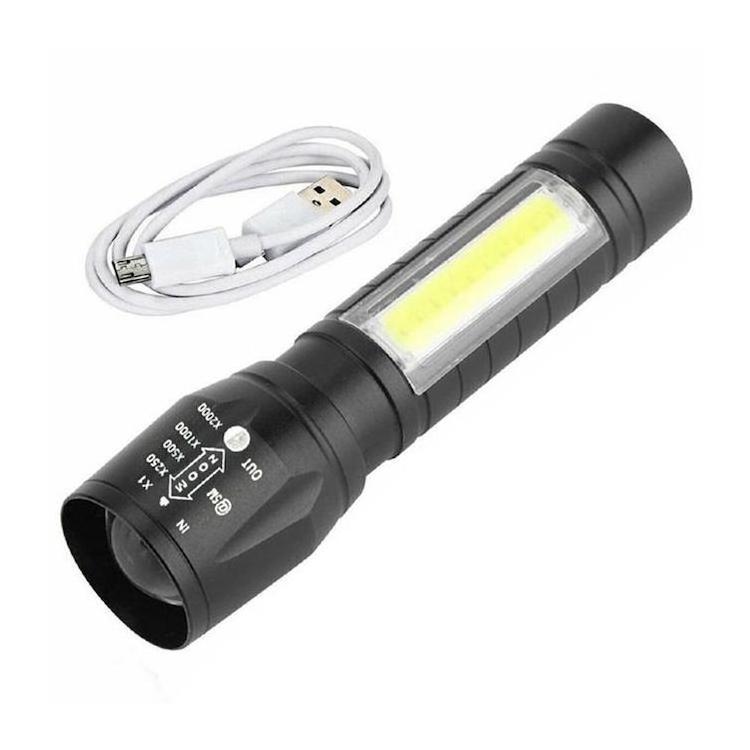 LED Small Flashlight With Side Light COB Strong Light Telescopic Zoom USB Charging Kit Mini 511 Flashlight