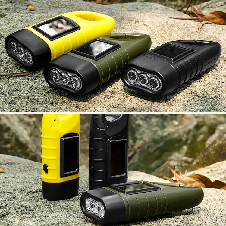 Hand Crank Solar Powered Rechargeable Flashlight LED Emergency Dynamo Torch keychain flashlight