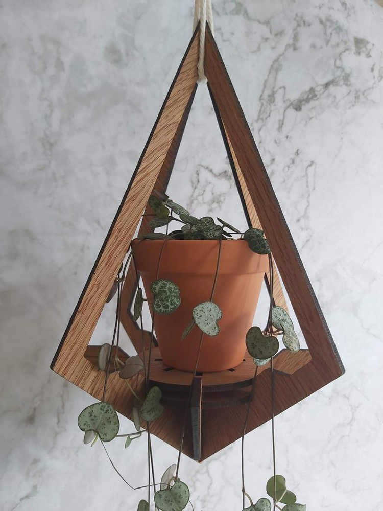 Decorative flower vase stand wood pot plant hanging diamond shelf rack indoor planter display hanger