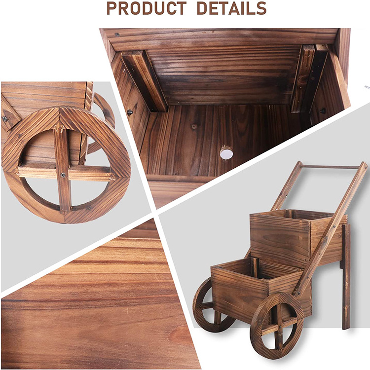 Two wheels decorative garden pots wood planter box display outdoor large wagon cart