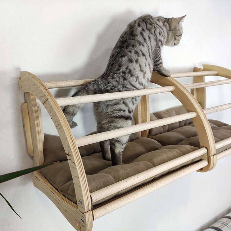 Wooden cat hammocks bed cat wall mounted climb shelves furniture for indoor cats