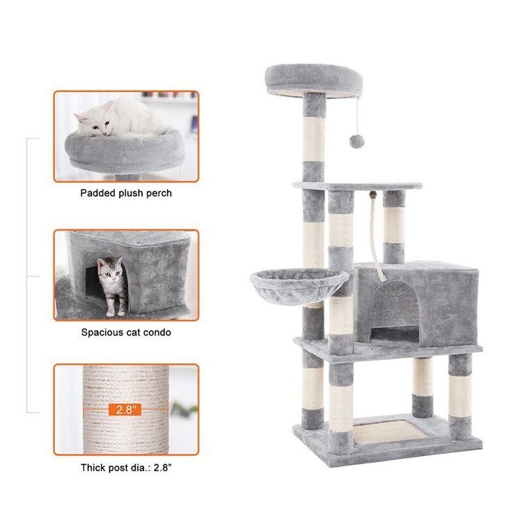 Factory Wholesale Multi-Level Plush Cat Tree Tower House Hammock Climbing Cat Trees Scratcher