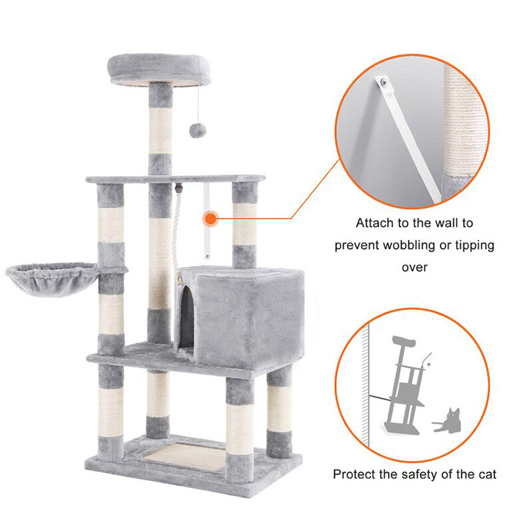 Factory Wholesale Multi-Level Plush Cat Tree Tower House Hammock Climbing Cat Trees Scratcher