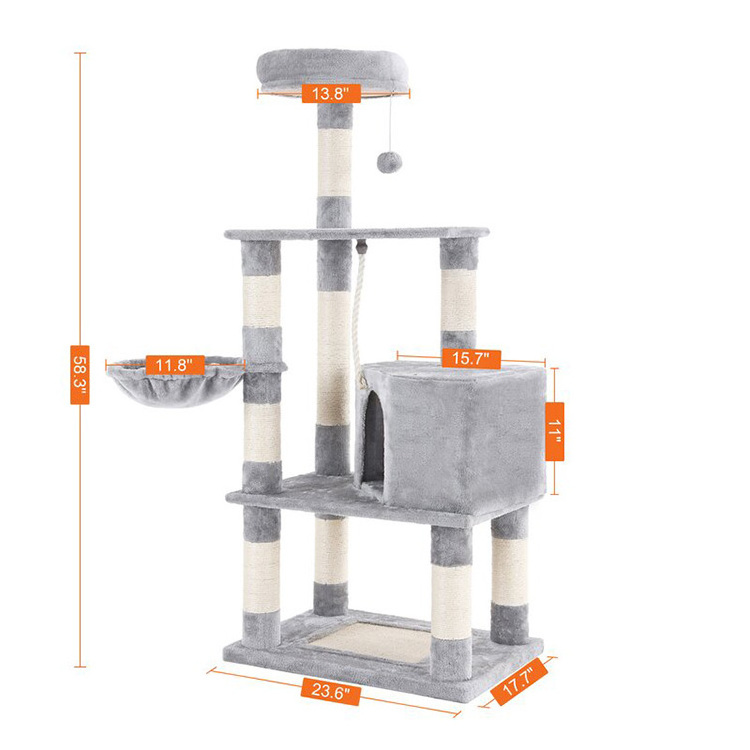 Factory Wholesale Multi-Level Plush Cat Tree Tower House Hammock Climbing Cat Trees Scratcher