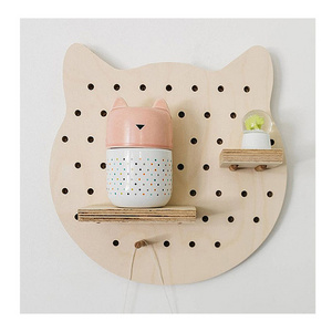 Cute small wooden craft animal cat pegboard organizer wall mounted display shelf