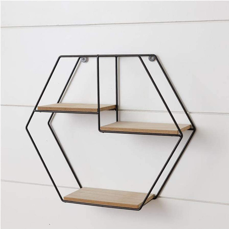 Hexagon Metal Home Decorative Rack Wall Mounted Shelf for Living Room Decor