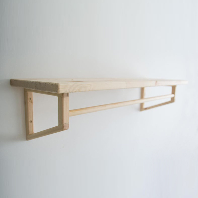 Wall shelf with hanging rod nursery kids clothes rack wooden laundry shelf