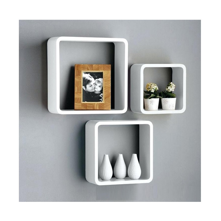 Wooden Floating Wall Cube Display Storage Shelf Square Cubes Black White