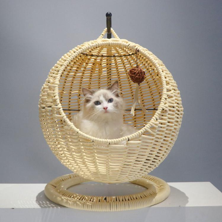 Handmade rattan pet cat swinging calming furniture dog house indoor hammock hanging cave bed