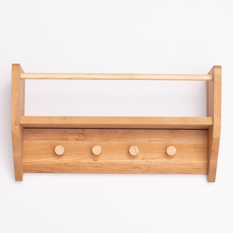 Kids Montessori Furniture Nursery Organizer Floating Kids Wooden Wall Shelves Kids  For Wall With Wooden Wall Hooks