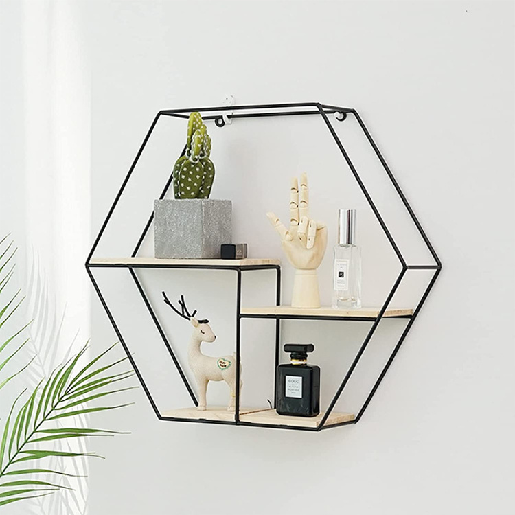 Hexagon Metal Home Decorative Rack Wall Mounted Shelf for Living Room Decor