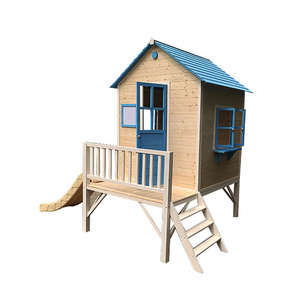 Hot Sale Luxury Outdoor Childcare Wooden Garden Kids Play Cubby House Playhouse With Slide