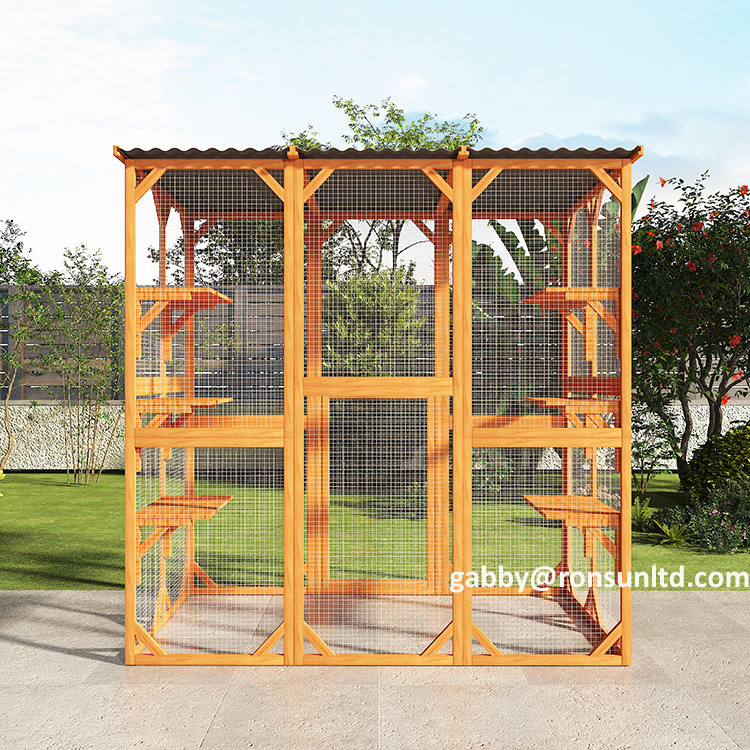 Outdoor Windproof Wooden Cat House Large Cat Enclosure Kitten Cage with Platform