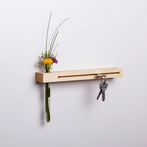 Wooden Key Holder with Vase for Flowers Key Hooks Wall Decoration Board with Shelf