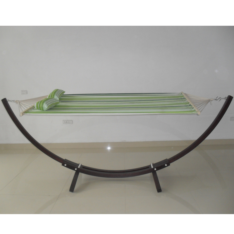 Garden Product Curved Wooden Arc Hammock Stand For Outdoor Patio cotton fabric Hammock