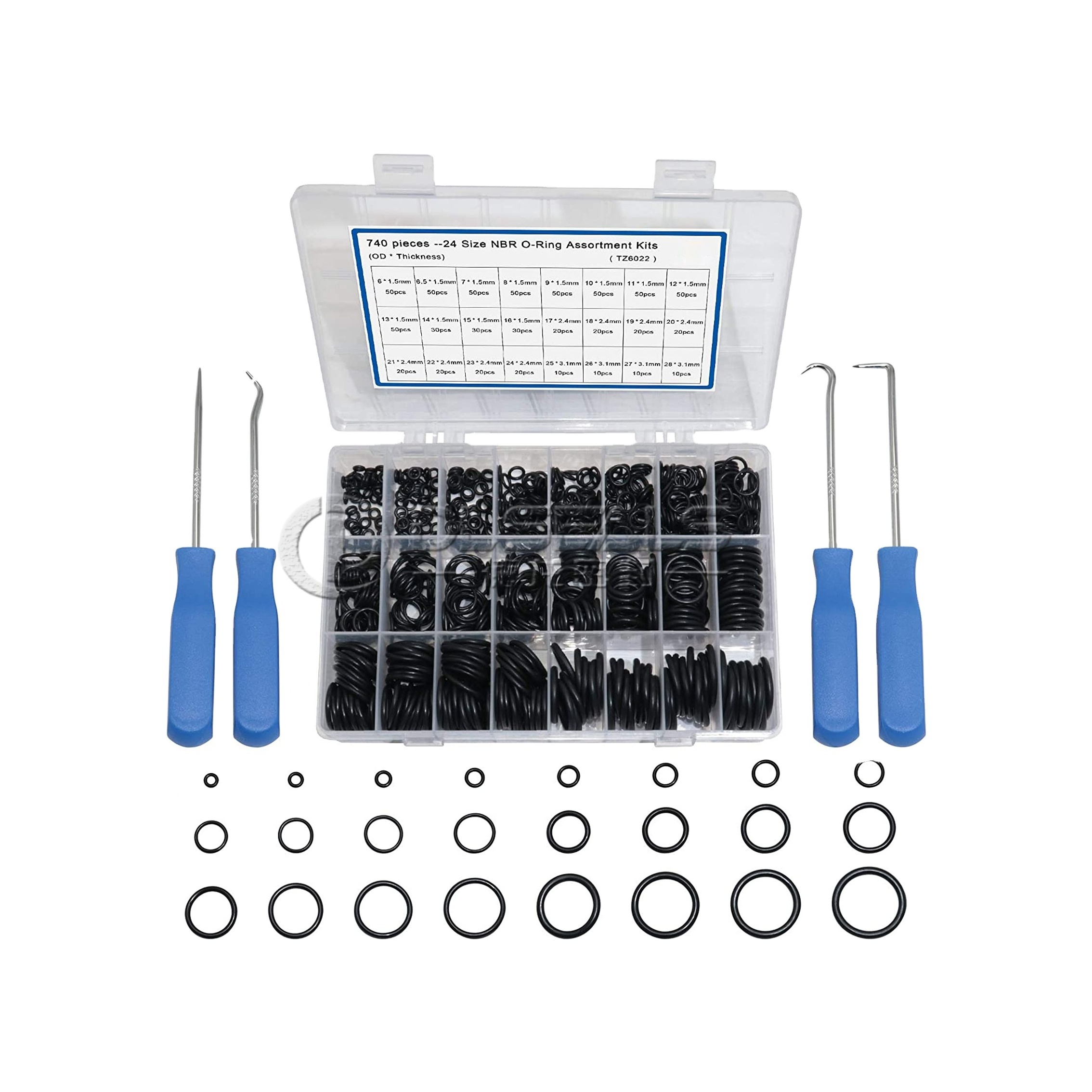 with Picks and Hooks OD 6mm-28mm Thickness 1.5mm 2.4mm 3.1mm 24 size NBR O Rings Assortment Kits