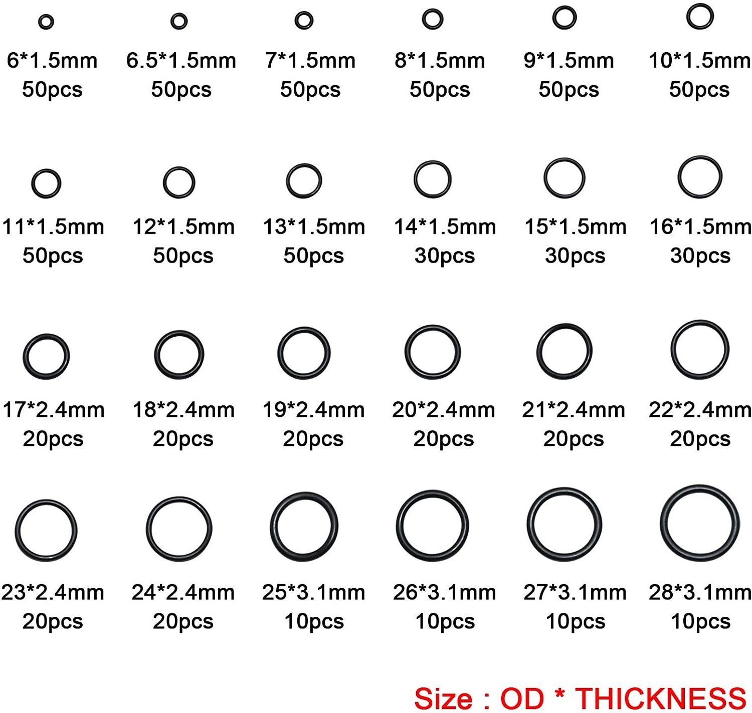 with Picks and Hooks OD 6mm-28mm Thickness 1.5mm 2.4mm 3.1mm 24 size NBR O Rings Assortment Kits