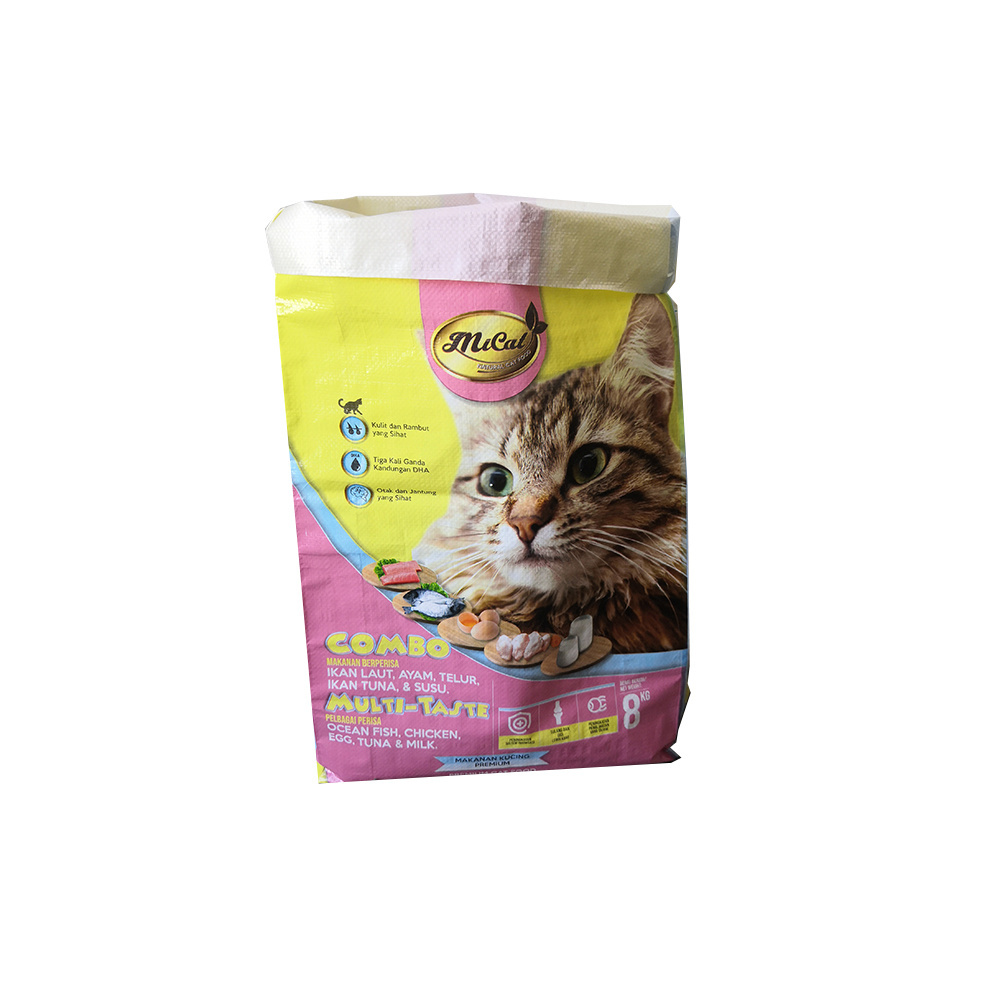 Bopp laminated coated dog cat pet food feed 25kg 50kg 100kg pp polypropylene woven bag sack customized for sale