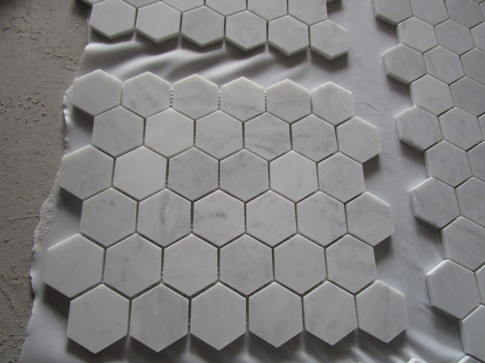 Hexagon Carrara White Marble Mosaic Tiles Stone Kitchen Backsplash For Hotel