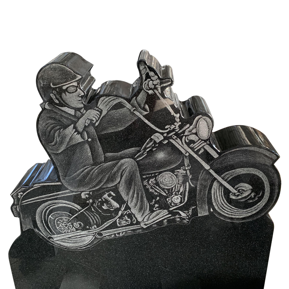 Polished China Black Granite Carved Helmet Motorcycle Design Headstone Tombstone