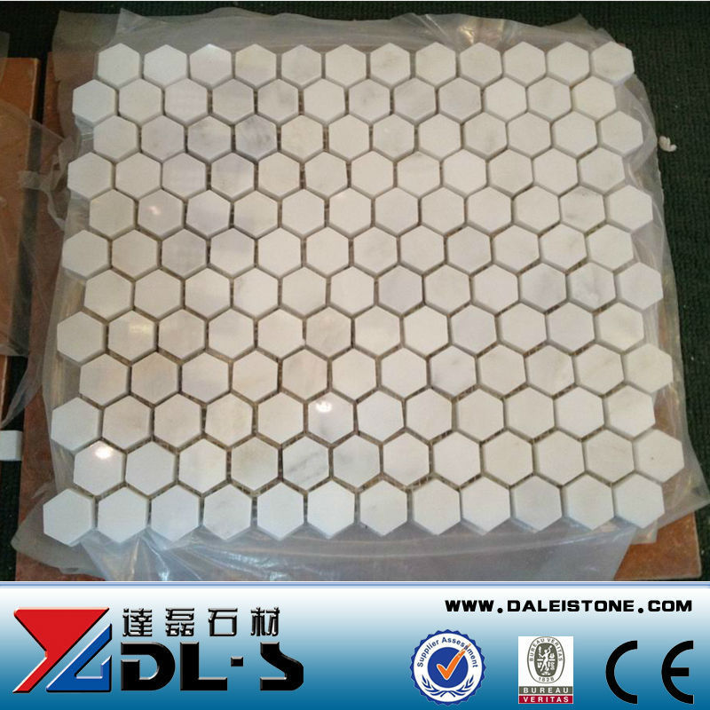 Hexagon Carrara White Marble Mosaic Tiles Stone Kitchen Backsplash For Hotel