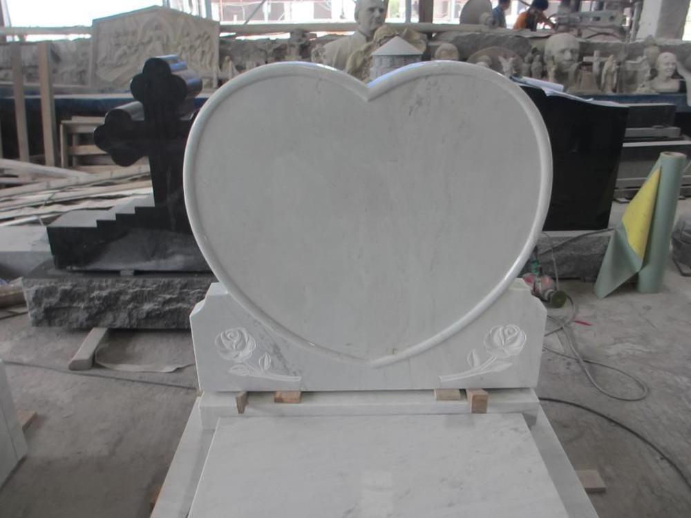 Hot Sell China White Marble Cemetery Heart Shaped Tombstones Headstones With Vase For Graves