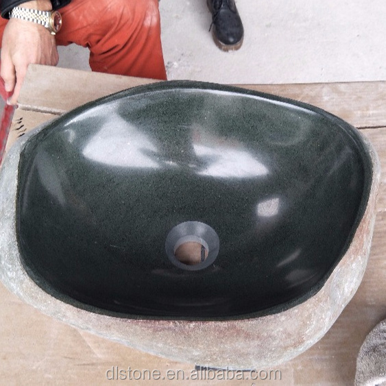 Natural Black Polished River Stone Sink Wash Basin