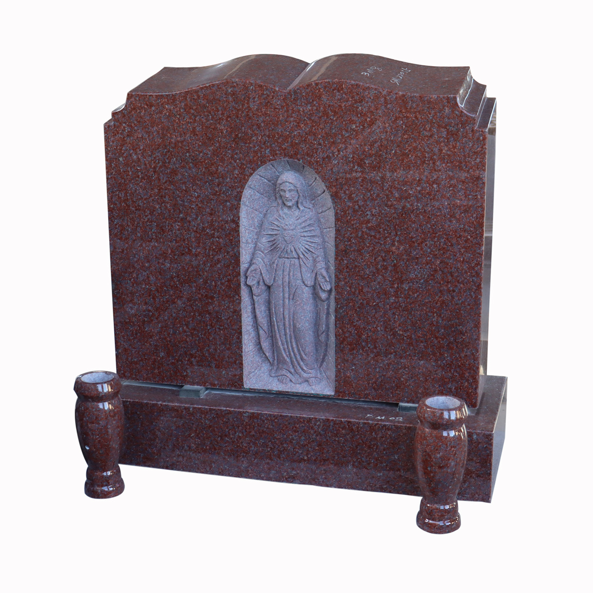 USA European Open Bible Style India Red Granite Headstone Tombstones Price with Carving Jesus