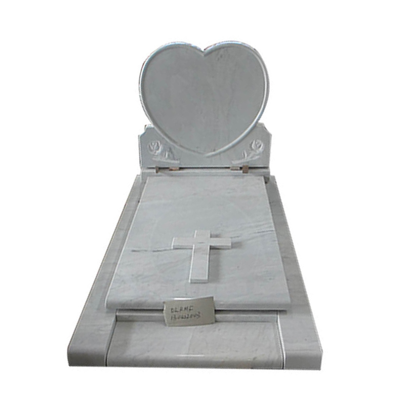 Hot Sell China White Marble Cemetery Heart Shaped Tombstones Headstones With Vase For Graves