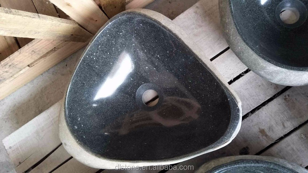 Natural Black Polished River Stone Sink Wash Basin