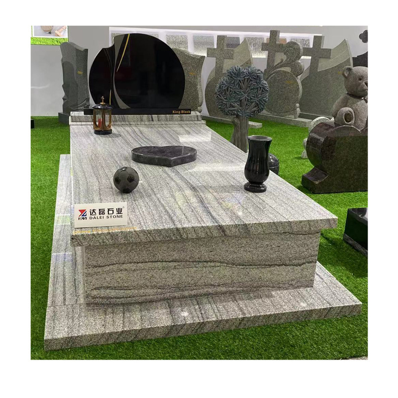 China King Black Granite Carved Cross Headstone and Ink White Granite Monument For Cemetery