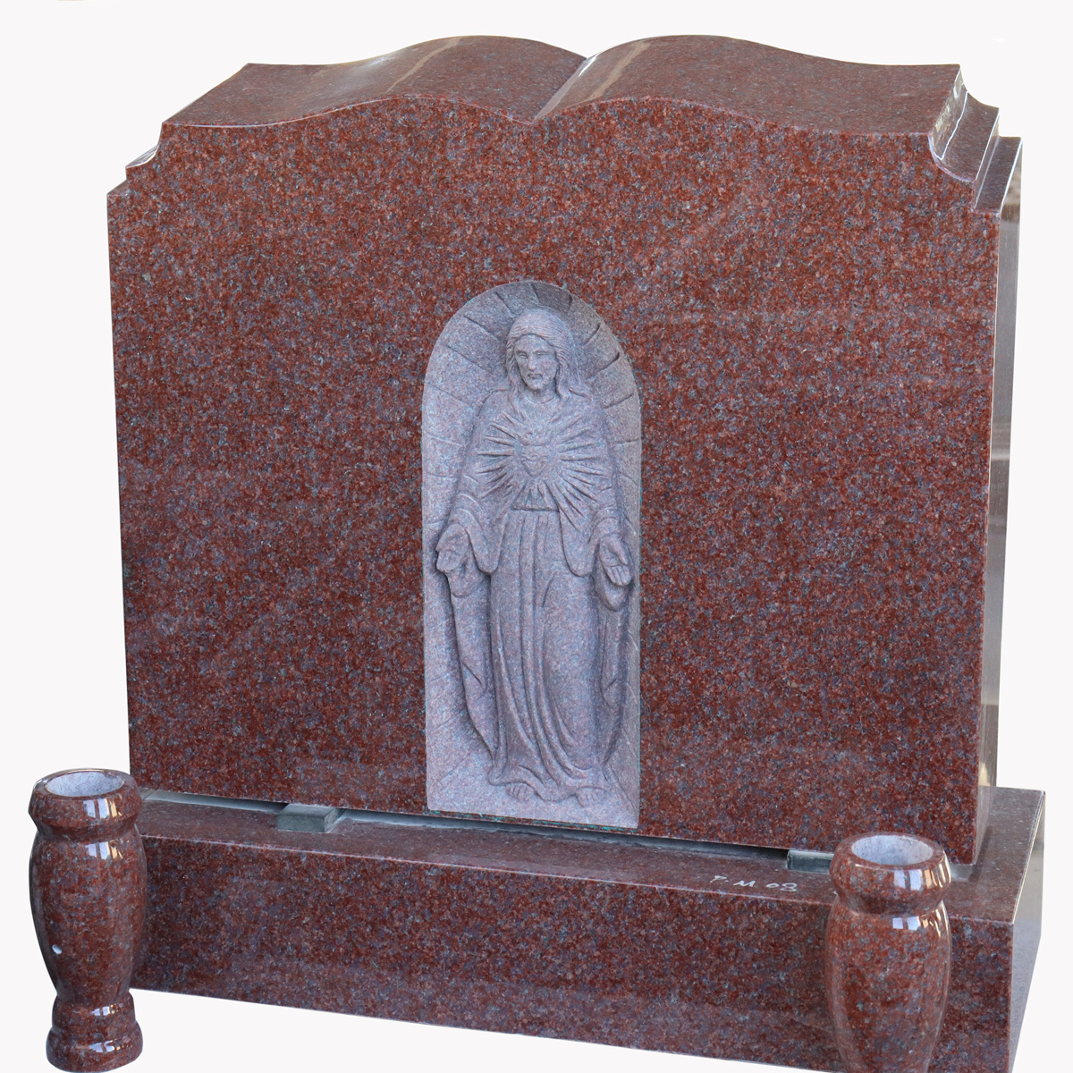 USA European Open Bible Style India Red Granite Headstone Tombstones Price with Carving Jesus