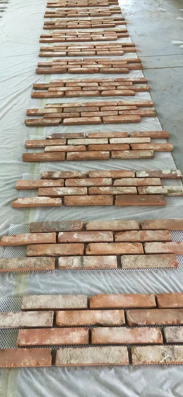 Exterior Wall Decorative Reclaimed Brick Antique Thin Brick Veneer Tiles With Net