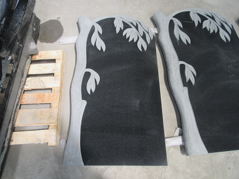 Black Granite Engraving Carved Tree Shaped Headstone