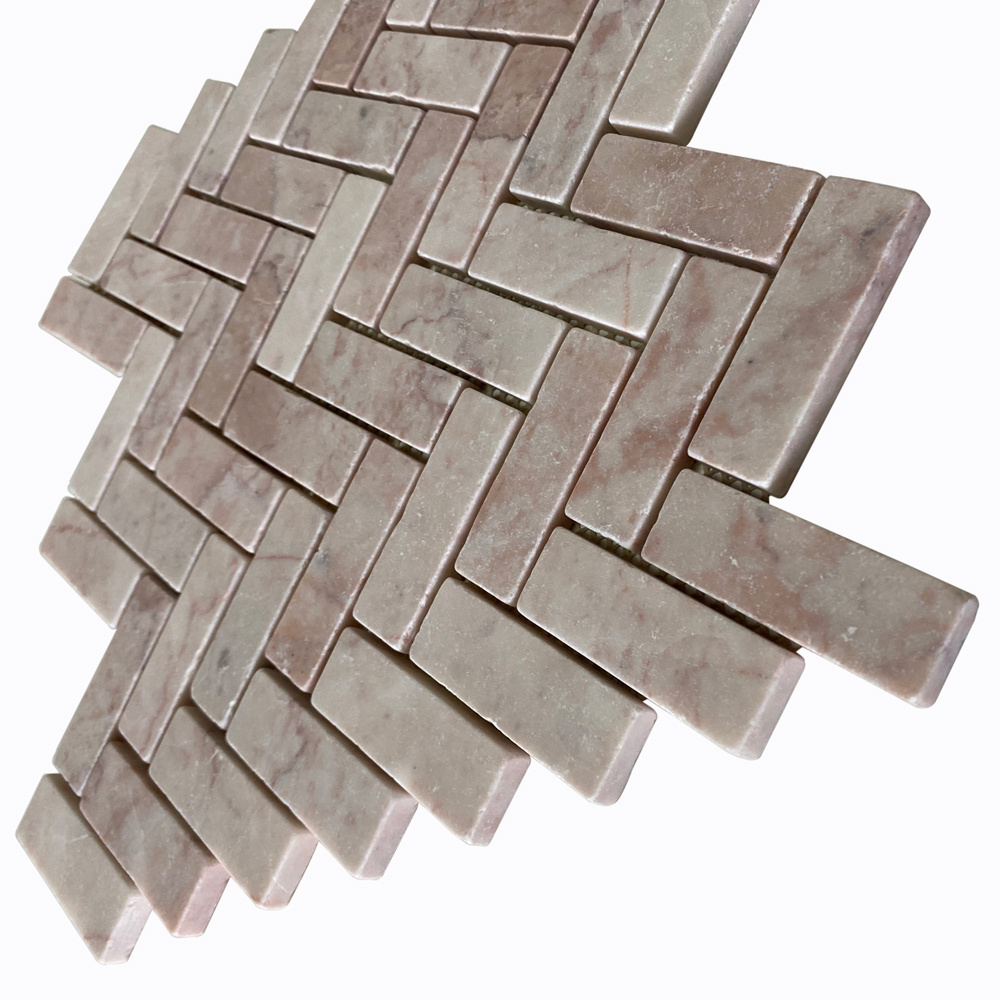 Polished Herringbone Pink Marble Mosaic Tile