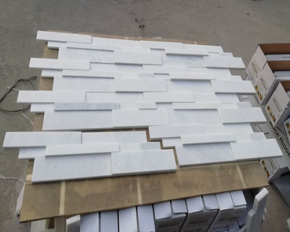 Stacked Stone Wall Cladding Panel Natural White Quartzite Mosaic Tiles For Walling