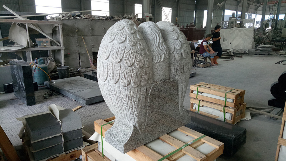 White Granite Angel Heart Statues Grave Cemetery Headstone Designs Monuments Price with Angel Wings