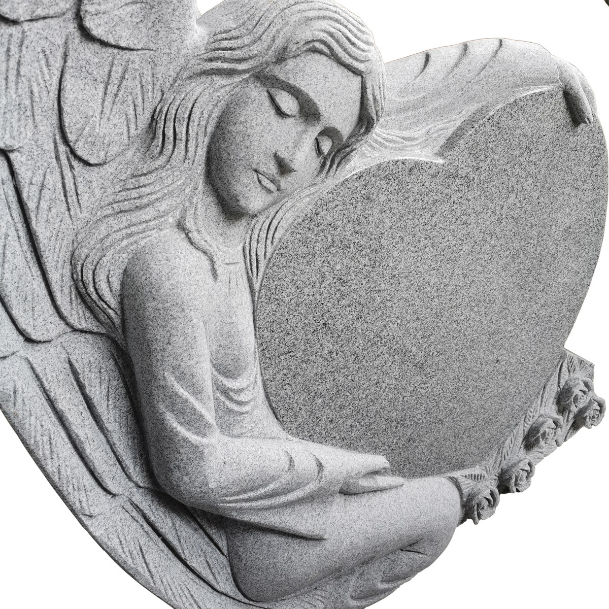 G603 White Granite Carving Angel Carrying Holding Heart Tombstone Headstones Monument