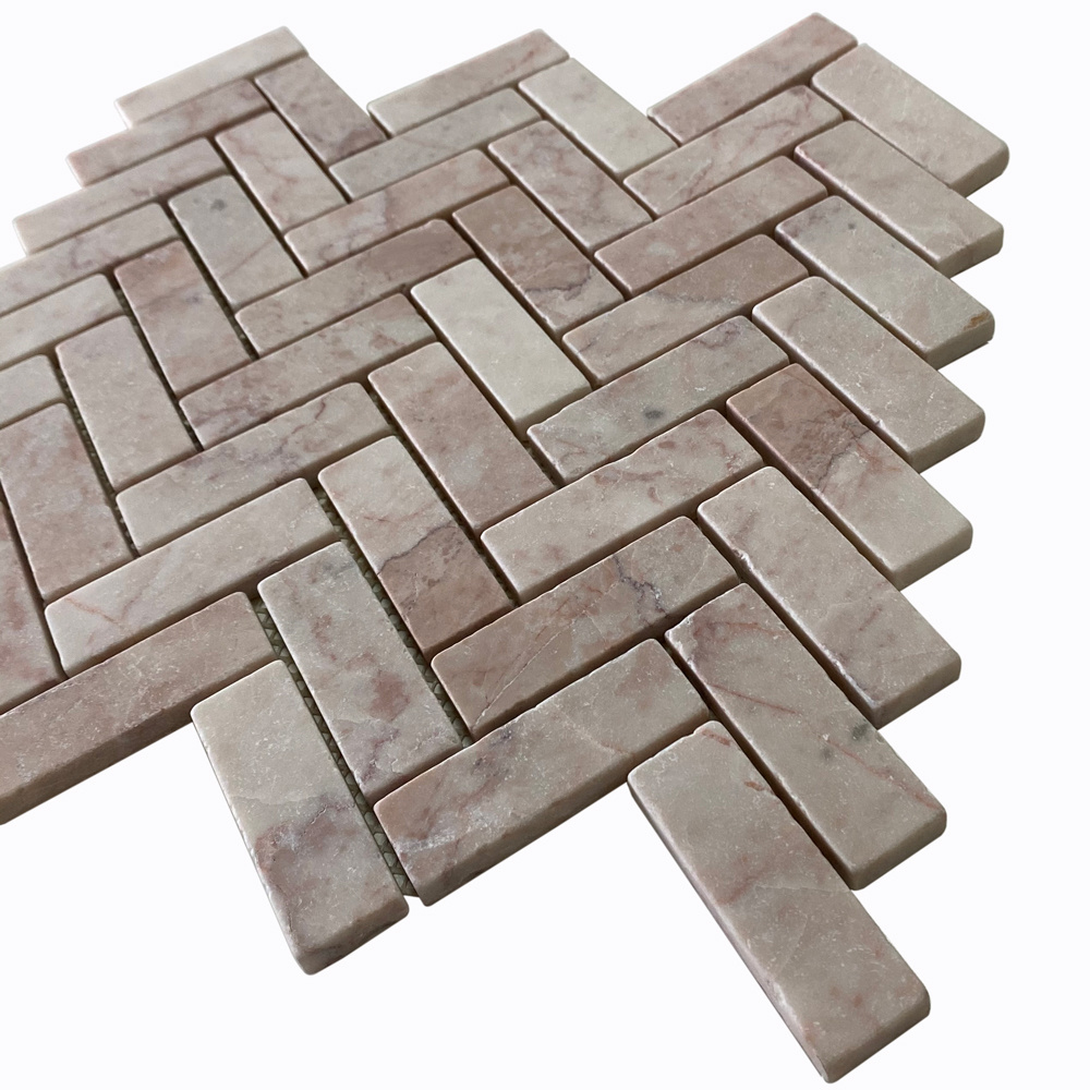 Polished Herringbone Pink Marble Mosaic Tile