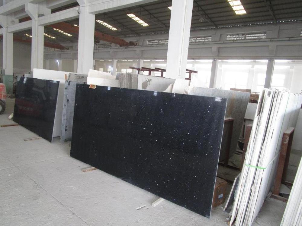 Polished China Artificial Sparkling Black Quartz Stone Slab for Countertop