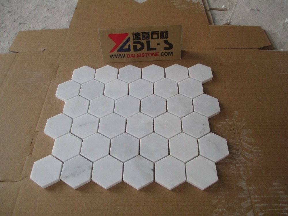 Hexagon Carrara White Marble Mosaic Tiles Stone Kitchen Backsplash For Hotel