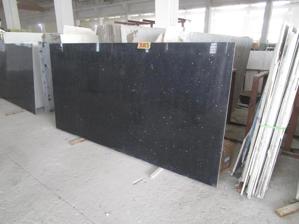 Polished China Artificial Sparkling Black Quartz Stone Slab for Countertop